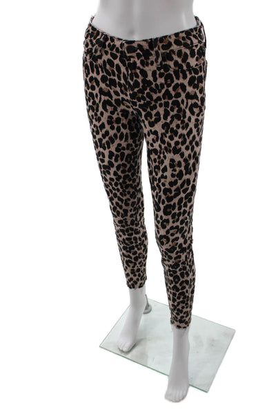Paige Womens Ankle Jeggings Beige Animal Print Mid Rise Button Size 26