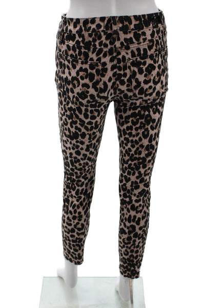 Paige Womens Ankle Jeggings Beige Animal Print Mid Rise Button Size 26