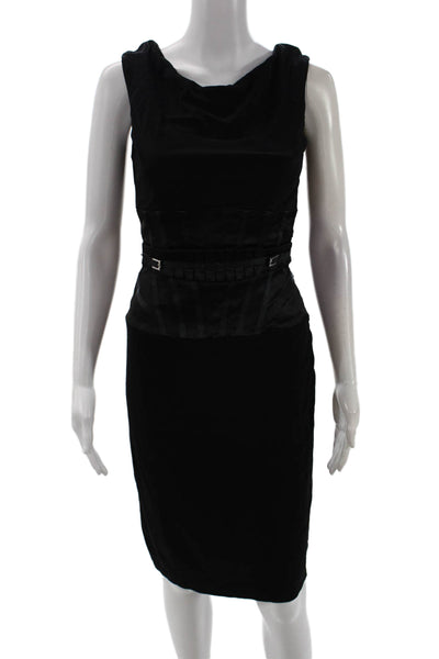 Karen Millen Women Bodycon Pencil Dress Black Sleeveless Buckle Size 6