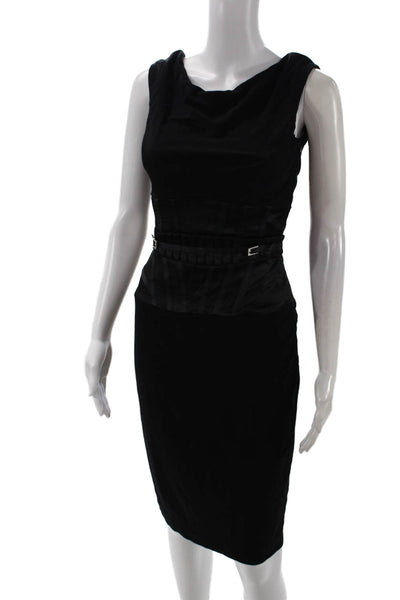 Karen Millen Women Bodycon Pencil Dress Black Sleeveless Buckle Size 6