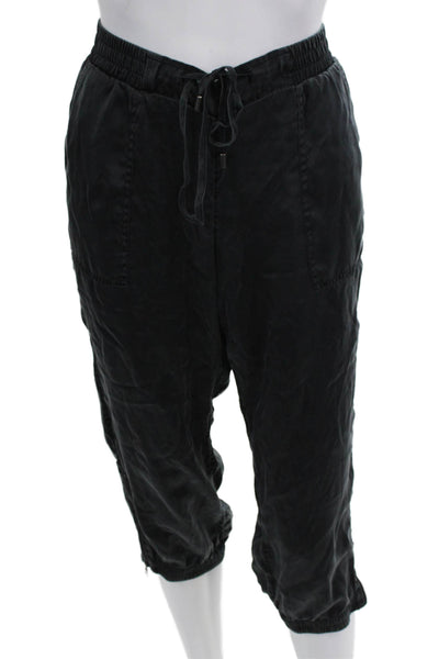 Go By GoSilk Women Cropped Jogger Pants Black Silk Drawstring Size M