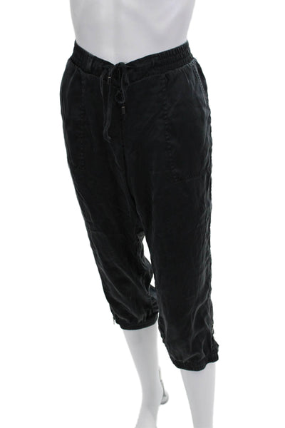 Go By GoSilk Women Cropped Jogger Pants Black Silk Drawstring Size M