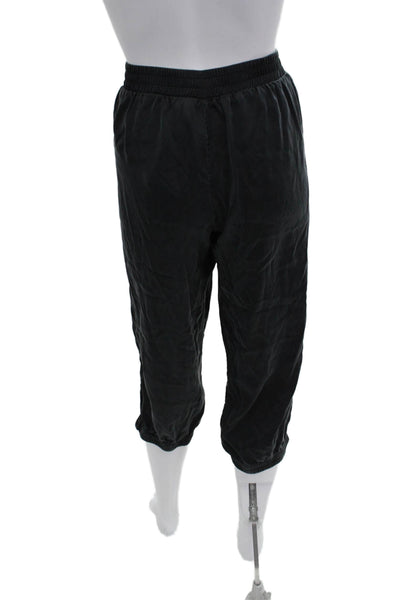 Go By GoSilk Women Cropped Jogger Pants Black Silk Drawstring Size M