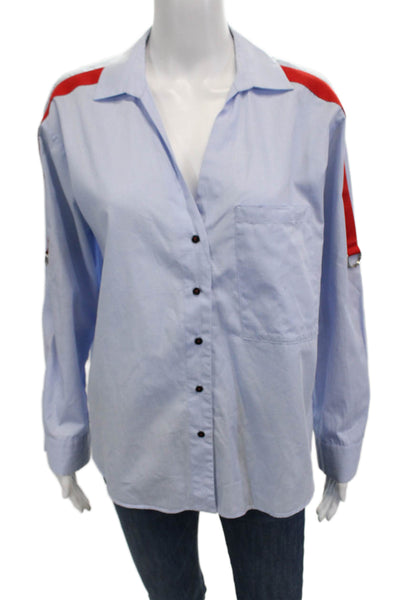 Zara Basic Women Light Blue Collared Button-Up Long Sleeve Cotton Blend Size S