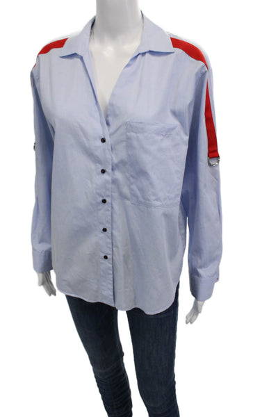 Zara Basic Women Light Blue Collared Button-Up Long Sleeve Cotton Blend Size S