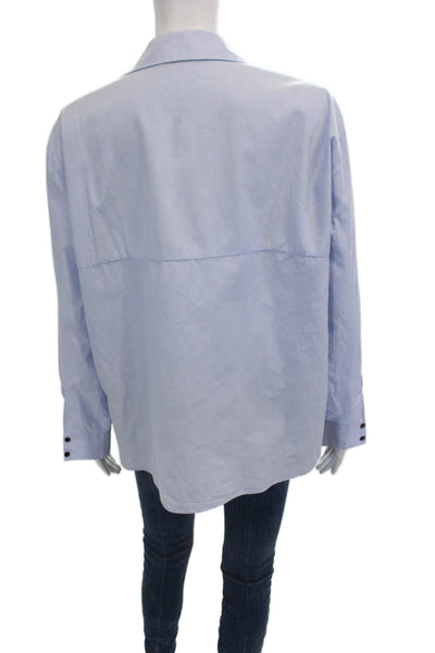 Zara Basic Women Light Blue Collared Button-Up Long Sleeve Cotton Blend Size S