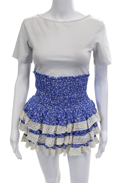 Sunday Womens Blue Floral Viscose Peasant Pettiskirt Short Size 24