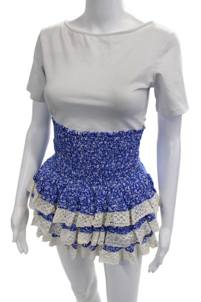 Sunday Womens Blue Floral Viscose Peasant Pettiskirt Short Size 24