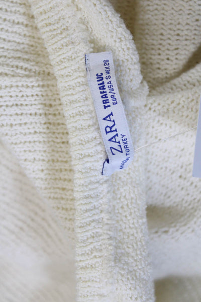 Zara Women 90s Pullover Sweater Beige Crew Neck Button Long Sleeve Size S