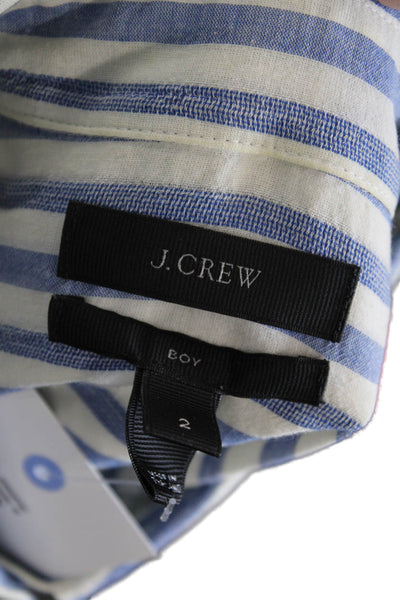 J Crew Women Blue Striped Collared Button Up Long Sleeve Cotton Top Size 2