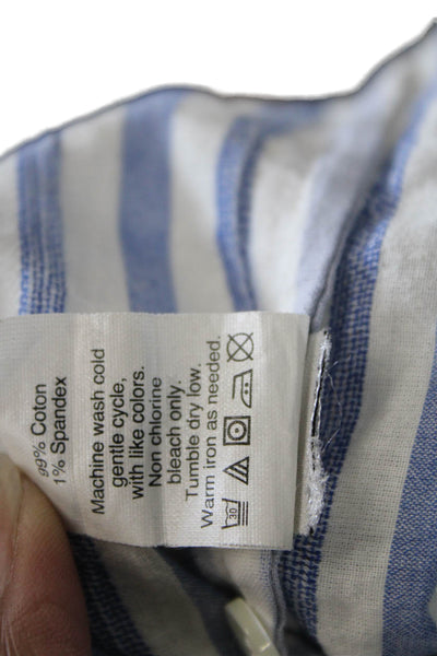 J Crew Women Blue Striped Collared Button Up Long Sleeve Cotton Top Size 2