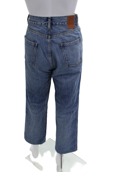 Sandro Women Cropped Straight Jeans Blue Mid Rise Button Cotton Size 36