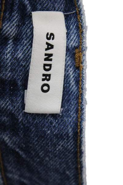 Sandro Women Cropped Straight Jeans Blue Mid Rise Button Cotton Size 36