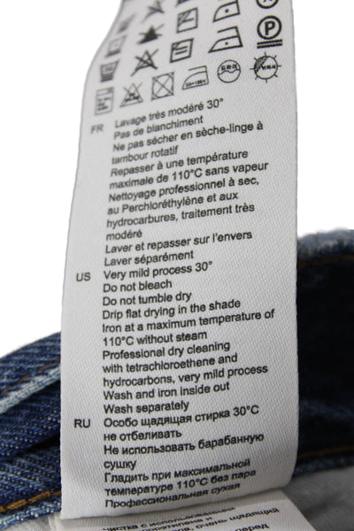 Sandro Women Cropped Straight Jeans Blue Mid Rise Button Cotton Size 36