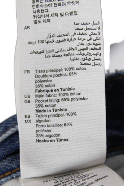 Sandro Women Cropped Straight Jeans Blue Mid Rise Button Cotton Size 36