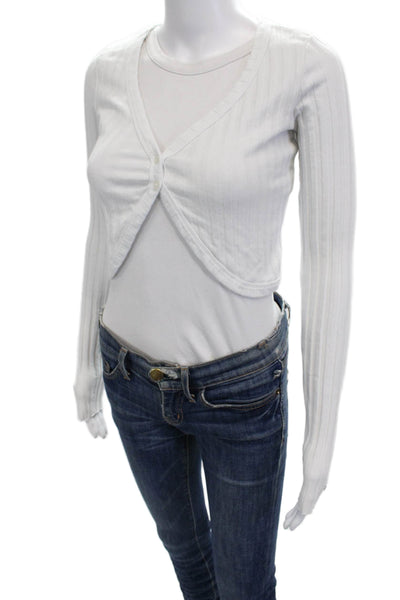 Cotton Citizen Women White Striped V Neck Button Cardigan Long Sleeve Size M