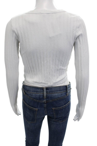 Cotton Citizen Women White Striped V Neck Button Cardigan Long Sleeve Size M
