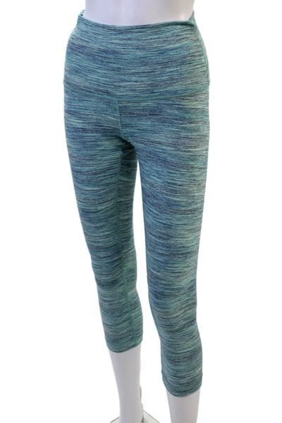 Lululemon Women Capri Cropped Blue Striped Nylon Leggings Size S