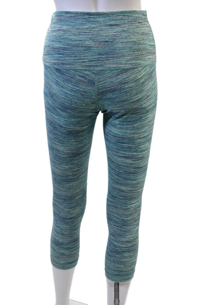 Lululemon Women Capri Cropped Blue Striped Nylon Leggings Size S