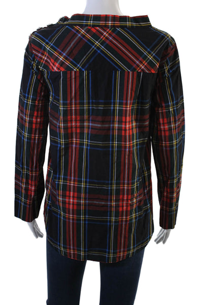 J Crew Women Black Plaid Cotton Button Front Long Sleeve Blouse 90s Size 2P