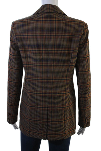 French Connection Women Brown Plaid Collared Blazer Button Long Sleeve Size 2XS