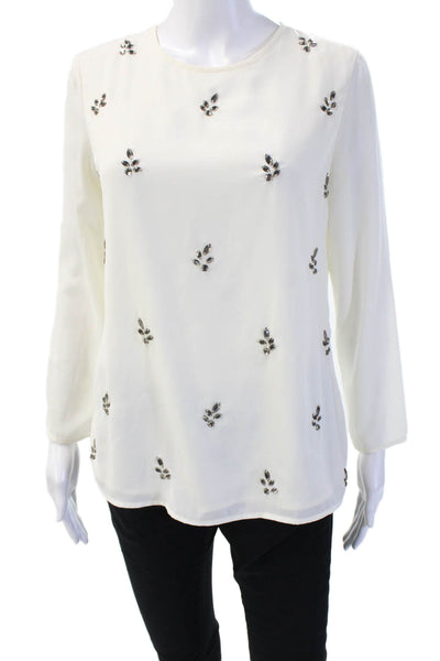 Banana Republic Women White Button Round Neck Long Sleeve Blouse Size XS