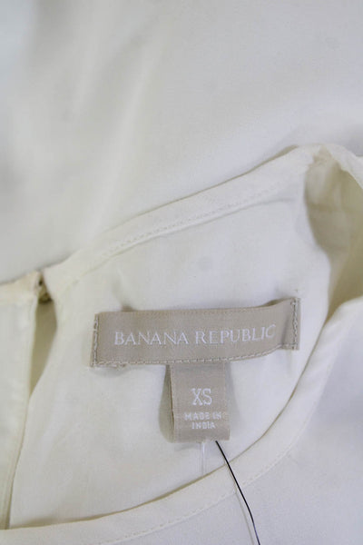 Banana Republic Women White Button Round Neck Long Sleeve Blouse Size XS
