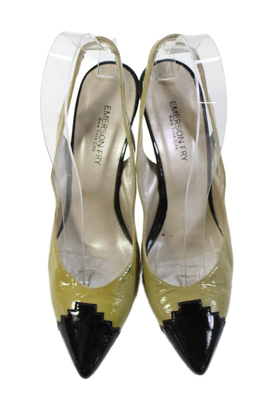 Emerson Fry Womens Patent Leather Colorblock Slingback Heels Green Size EUR 39