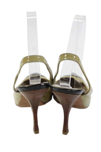 Emerson Fry Womens Patent Leather Colorblock Slingback Heels Green Size EUR 39