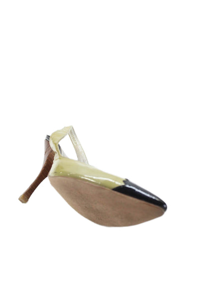 Emerson Fry Womens Patent Leather Colorblock Slingback Heels Green Size EUR 39