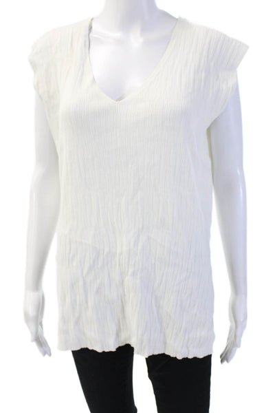 Zara Womens Sleeveless V Neck Tunic Top White Viscose Blend Size S