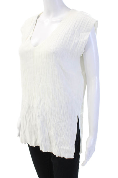 Zara Womens Sleeveless V Neck Tunic Top White Viscose Blend Size S