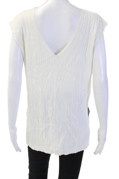 Zara Womens Sleeveless V Neck Tunic Top White Viscose Blend Size S