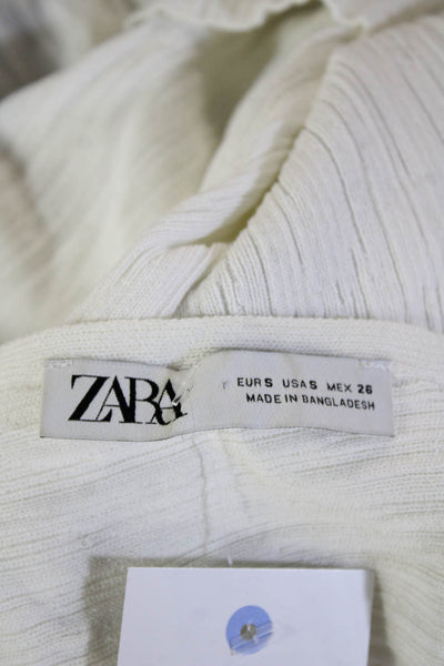 Zara Womens Sleeveless V Neck Tunic Top White Viscose Blend Size S