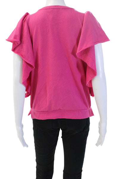 Evereve Women Pink Crew Neck Cap Sleeve T-Shirt Solid Poly Cotton Spring Size M