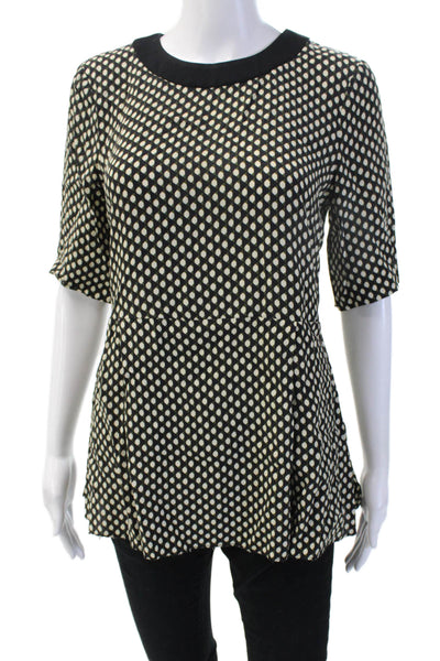 Zara Woman Women Tunic Black Geometric Crew Neck 3/4 Sleeve Polyester Size S