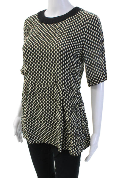 Zara Woman Women Tunic Black Geometric Crew Neck 3/4 Sleeve Polyester Size S