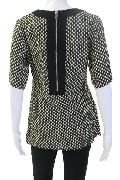 Zara Woman Women Tunic Black Geometric Crew Neck 3/4 Sleeve Polyester Size S