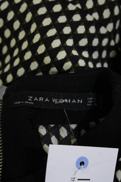 Zara Woman Women Tunic Black Geometric Crew Neck 3/4 Sleeve Polyester Size S