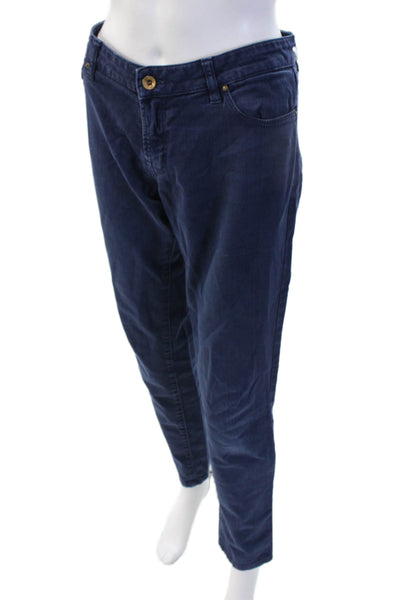 Zara Woman Men Chino Pants Dark Blue Mid Rise Button Size 8