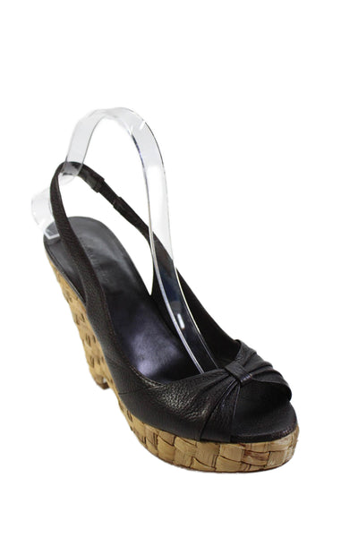 Banana Republic Womens Slingback Peep Toe Platform Heeled Sandals Brown Size 7