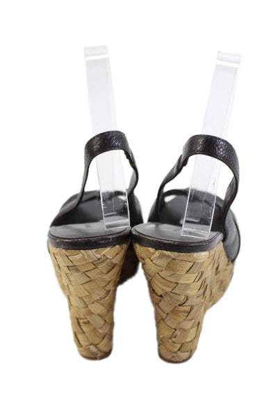 Banana Republic Womens Slingback Peep Toe Platform Heeled Sandals Brown Size 7