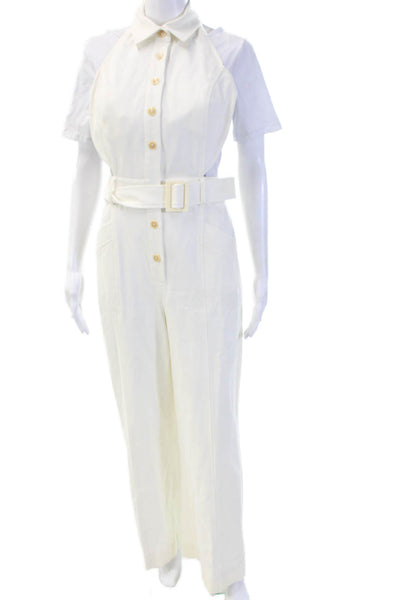 Intermix Women Jumpsuit White Collared Sleeveless Cotton Size 4