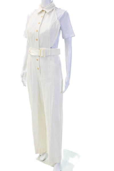 Intermix Women Jumpsuit White Collared Sleeveless Cotton Size 4