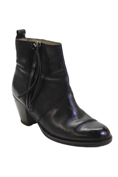 Acne Womens Rounded Toe Zip Block Heel Booties Black Size EUR 38
