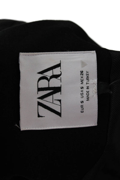 Zara Womens Classic Black Polyester Blazer Collared Long Sleeve Size S