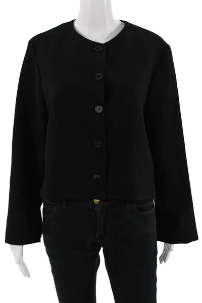Zara Women Black Basic Button-Up Long Sleeve Top Size L