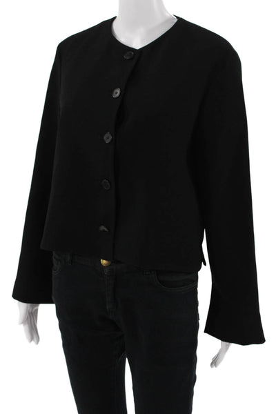 Zara Women Black Basic Button-Up Long Sleeve Top Size L