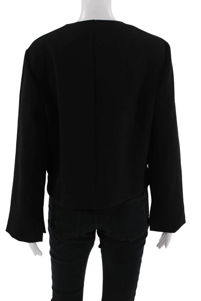 Zara Women Black Basic Button-Up Long Sleeve Top Size L