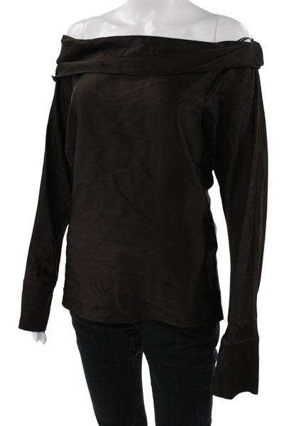 Zara Women Black Solid Long Sleeve Blouse Acetate Viscose Size S